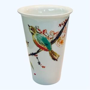 Lenox “Chirp” Porcelain Travel Mug Bird Floral Tumbler 5” No Lid